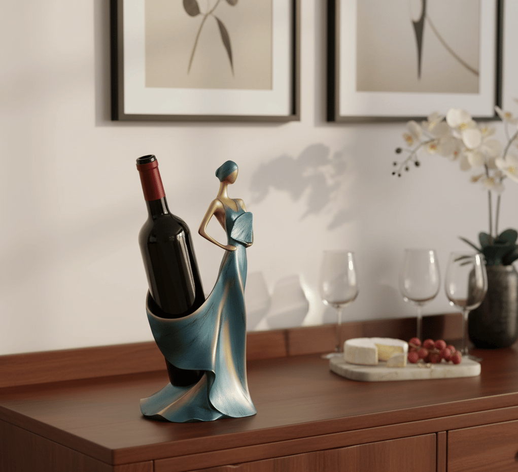 Lady Bottle Holder Showpiece for Home Bar Decor | Polyresin Wine Stand for Table Countertop Gift Display Accent