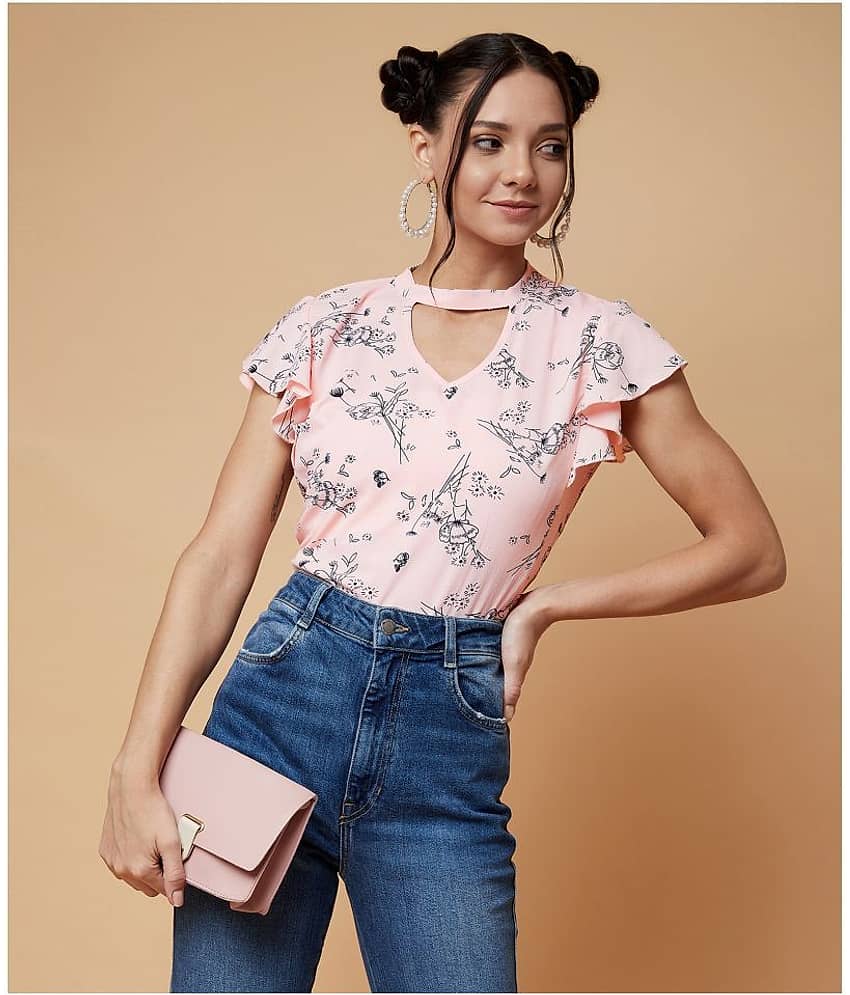 Chimpaaanzee Women's Cotton Blend Regular Top ( Peach )