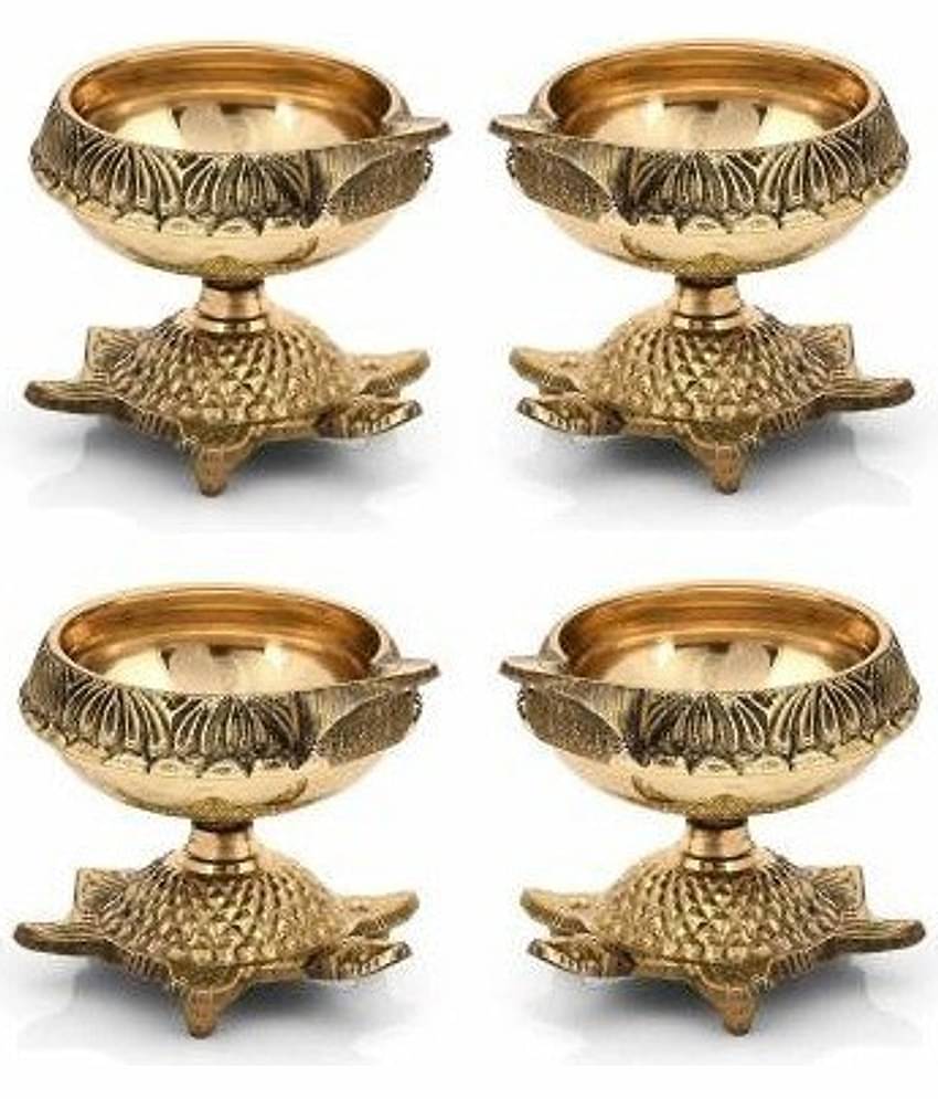 Fashion Bizz Pure Brass Akhand Jyoti Deepak Table Diya Set - Pack of 4