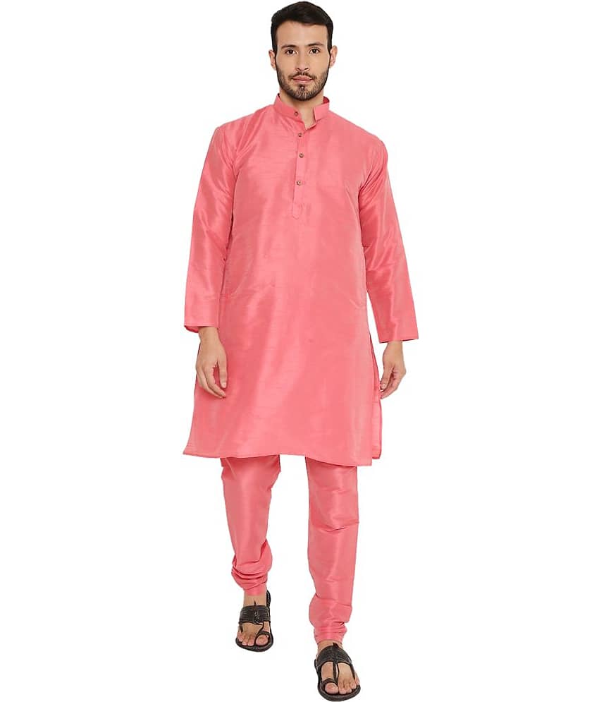 Maharaja - Pink Silk Regular Fit Men's Kurta Pyjama Set ( Pack of 1 )