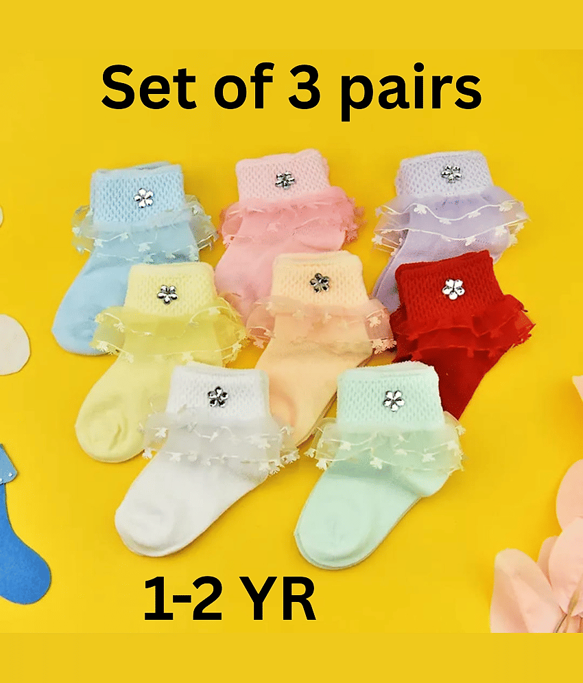 BBYARAJ Pack of 3 Girls Cotton Full Length Socks ( Beige )