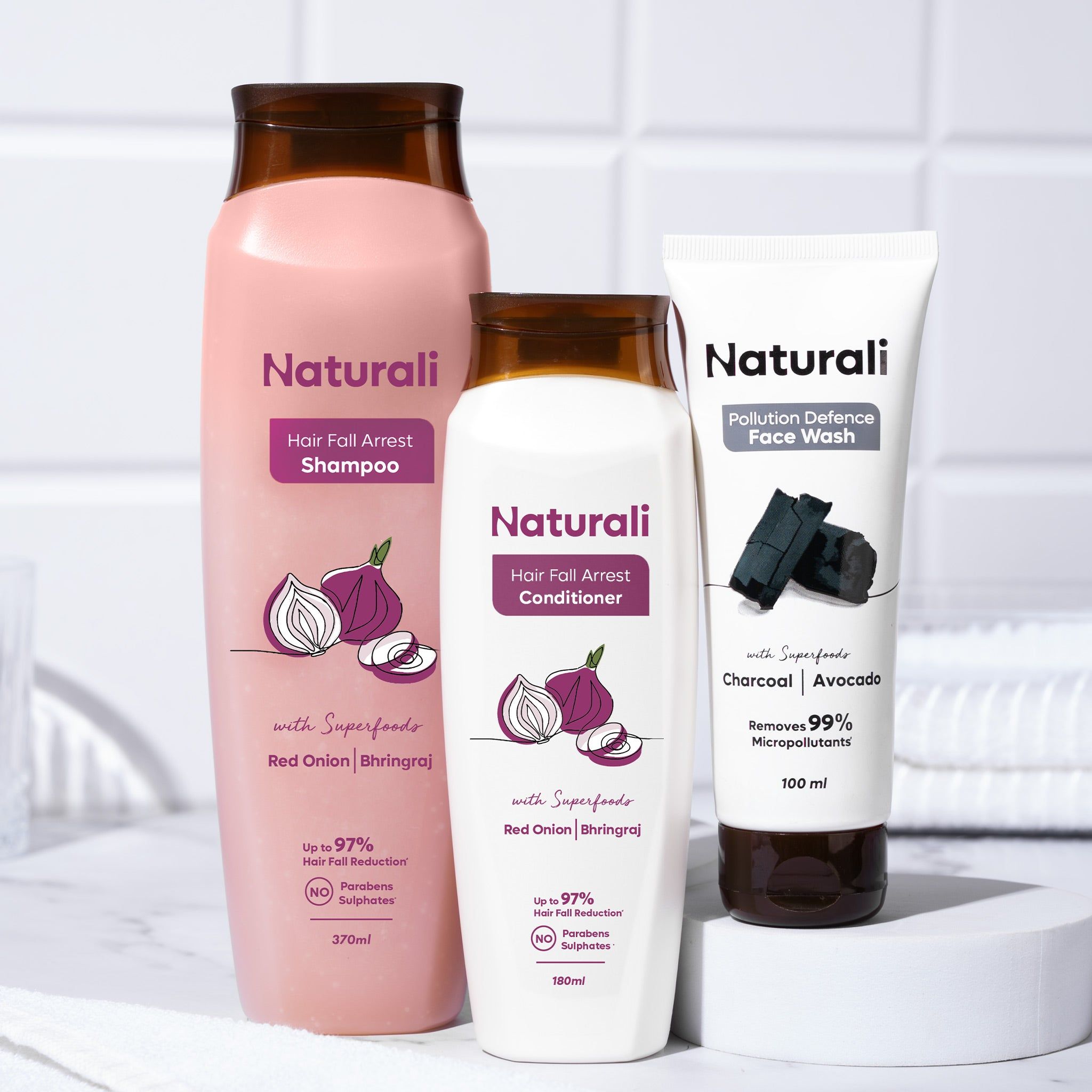 Naturali Hair Fall Arrest Shampoo + Hair Fall Arrest Conditioner + Pollution Defence Facewash-370ml+180ml+100ml