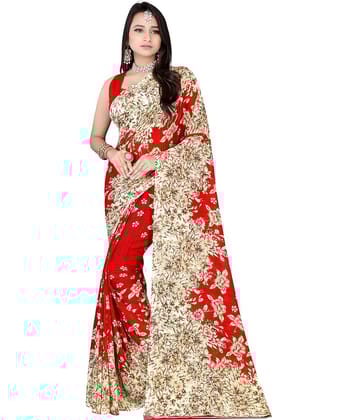 LEELAVATI Georgette Printed Saree With Unstitched Blouse Piece ( Multicolor )