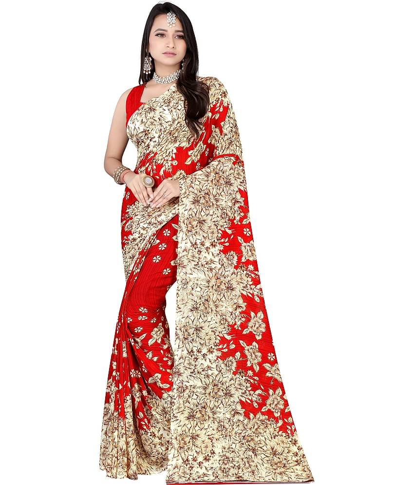 LEELAVATI Georgette Printed Saree With Unstitched Blouse Piece ( Multicolor )