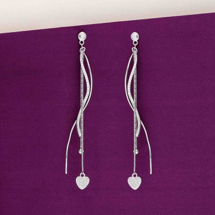 Stylish Tango Love Danglers Silver Earrings-White Stone / Silver
