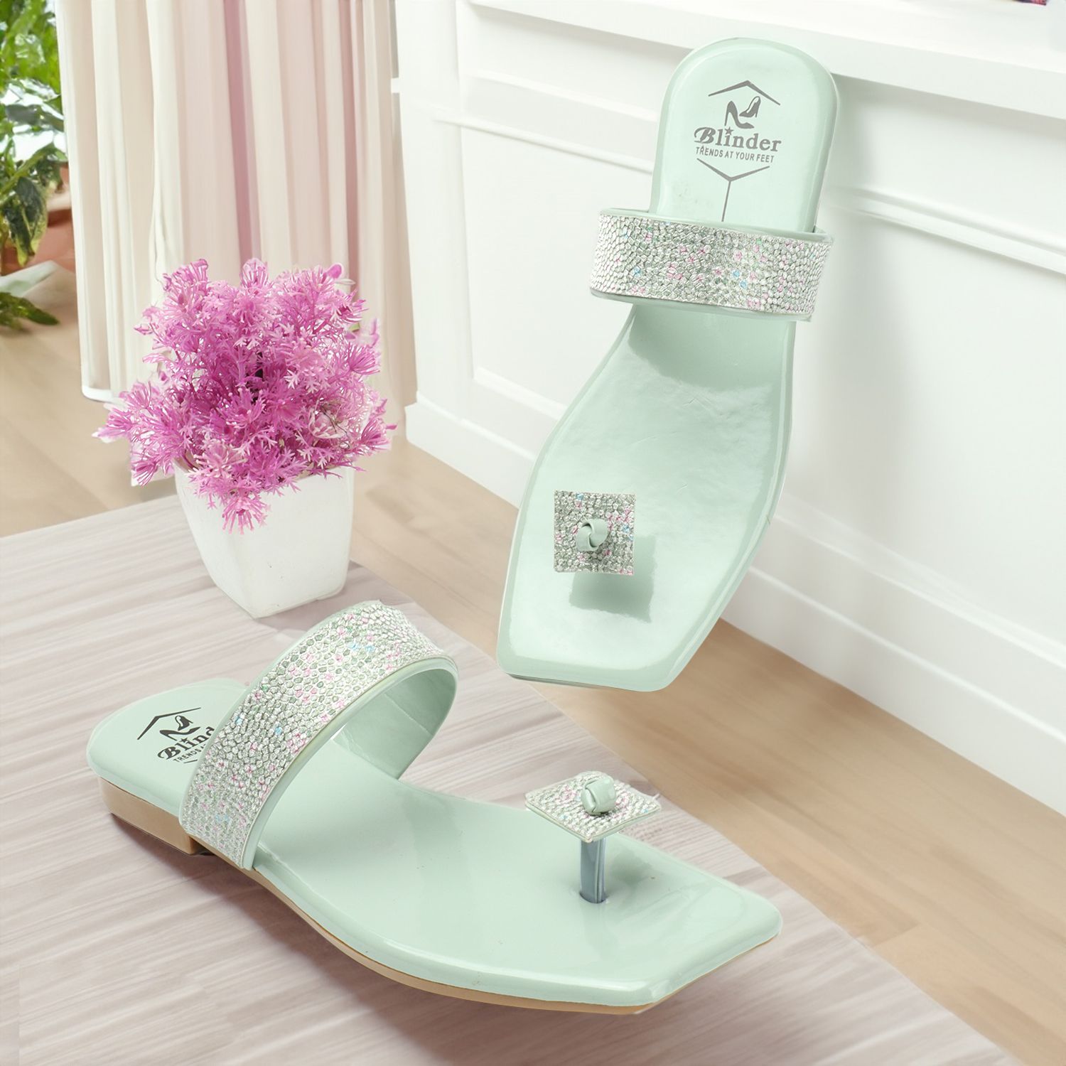 BLINDER Pista Green Slippers Flats 9