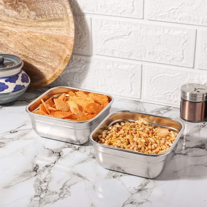 Femora Stainless Steel Square Serving Bowl Set of 2, 550 ML. Femora Stainless Steel Square Serving Bowl Set of 2, 550 ML.