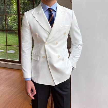 White Double Breasted Blazer by Italian Vega®-M