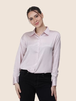Baby Pink Regular Fit Summer Satin Shirt-L