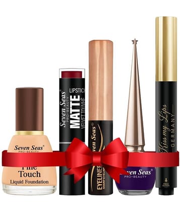 Seven Seas Combo With Liquid Foundation+Matte Lipstick+Eyeliner+Purple Eyeliner+Lip Balm Pack of 05