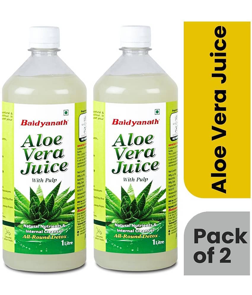 Baidyanath Pure Aloe Vera Juice (with Pulp)- No Added Sugar(1000ml)|For All-Around Detox (Pack of 2)