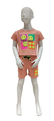 Girls Peach Printed Fancy Top With Fancy Shorts Co-ord Set-TF-677 PCH / Peach / 30