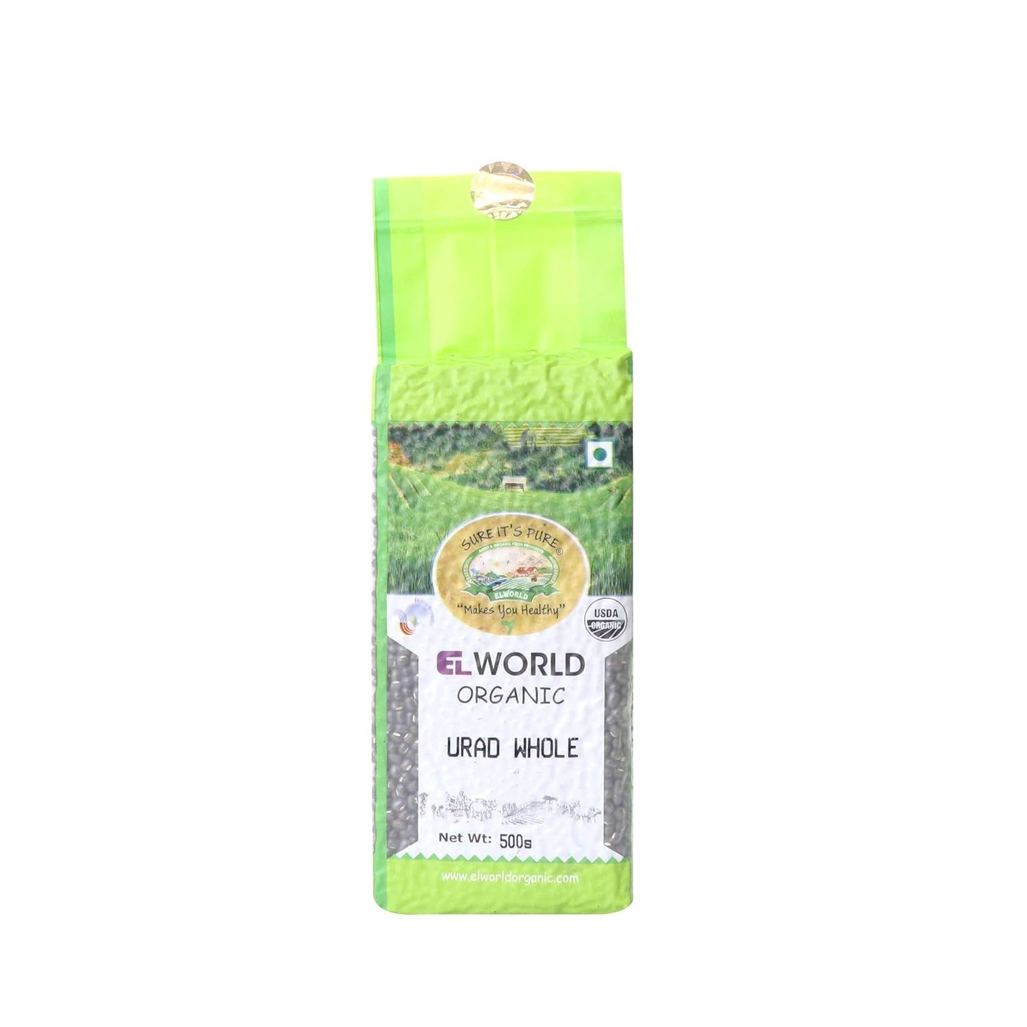 Elworld Agro & Organic Food Products Urad Whole 500g