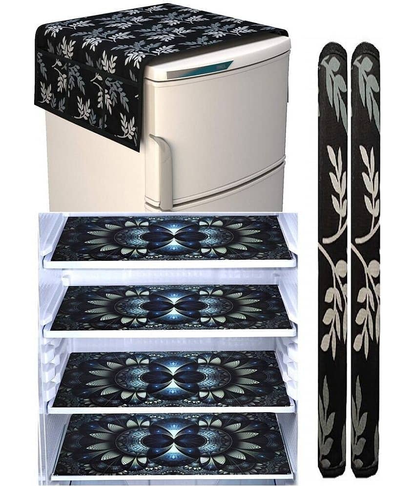 Crosmo Polyester Floral Printed Fridge Mat & Cover ( 64 18 ) Pack of 7 - Multicolor