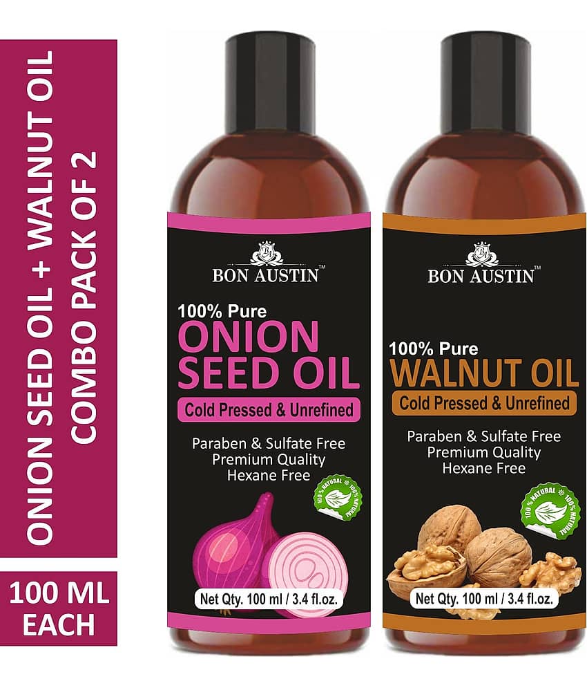 Bon Austin Premium Onion Seed Oil &  Walnut Oil - Cold Pressed & Unrefined Combo pack of 2 bottles of 100 ml(200 ml)