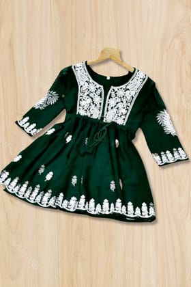 Green, Embroidered Flared Tunic-XXL-44