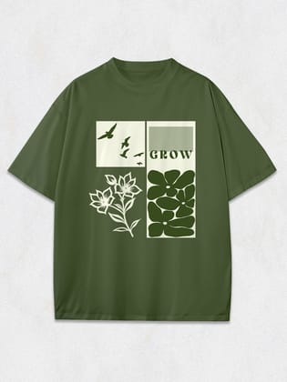 Grow Oversized T-Shirt-Olive Green / S