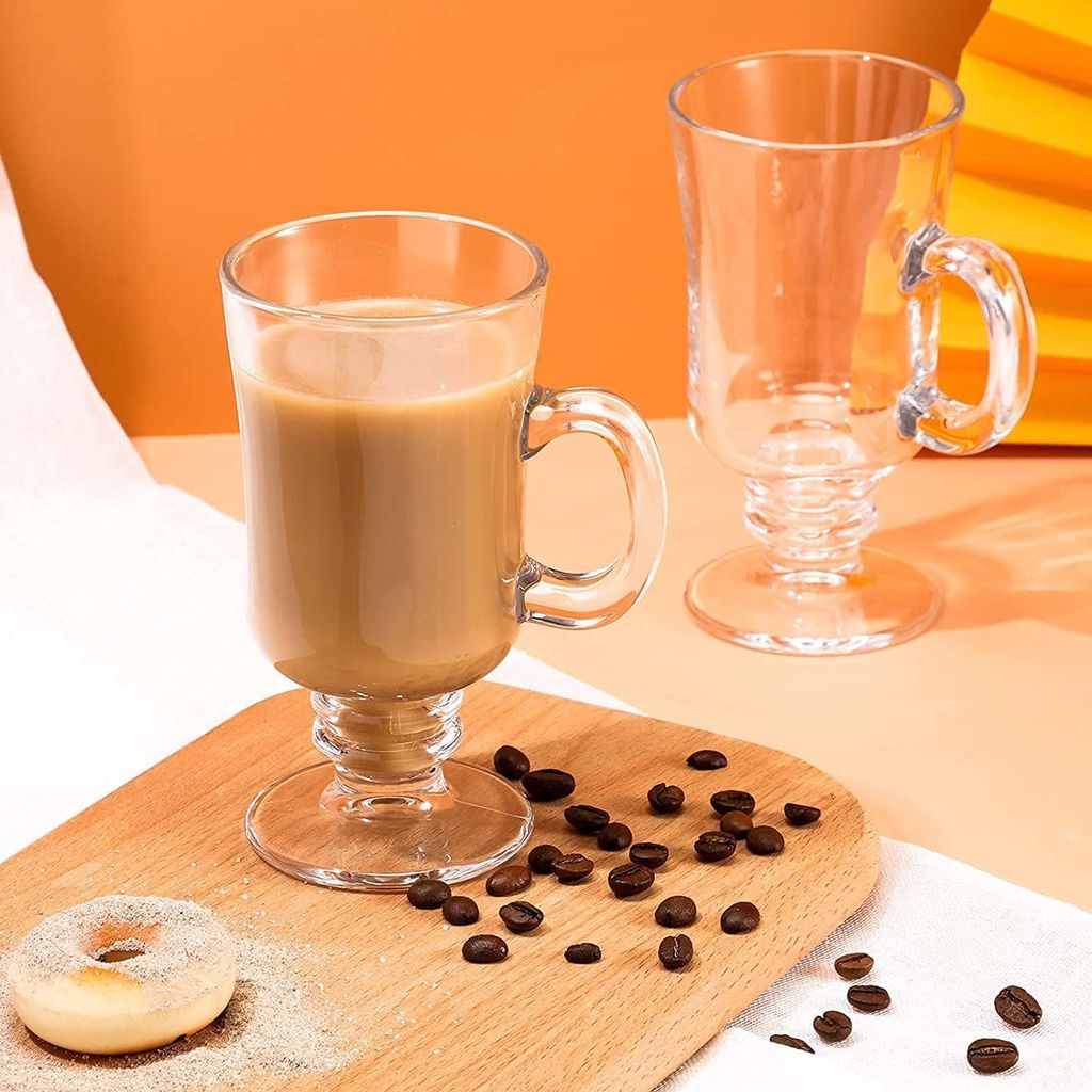 Irish Glass Tea Coffee Glass Mug Irish Latte Cups Milkshake Falooda & Juice Cappuccino and Hot Chocolate Mugs with Handle Clear Glasses Mugs Milk Hot Beverages(250 ML)