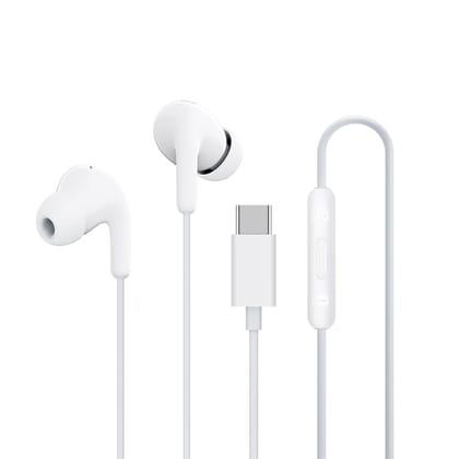 XIAOMI Type-C in-Ear Earphones with 12.4mm Drivers, HD Microphone, and IP54 Dust & Water Resistance (White)