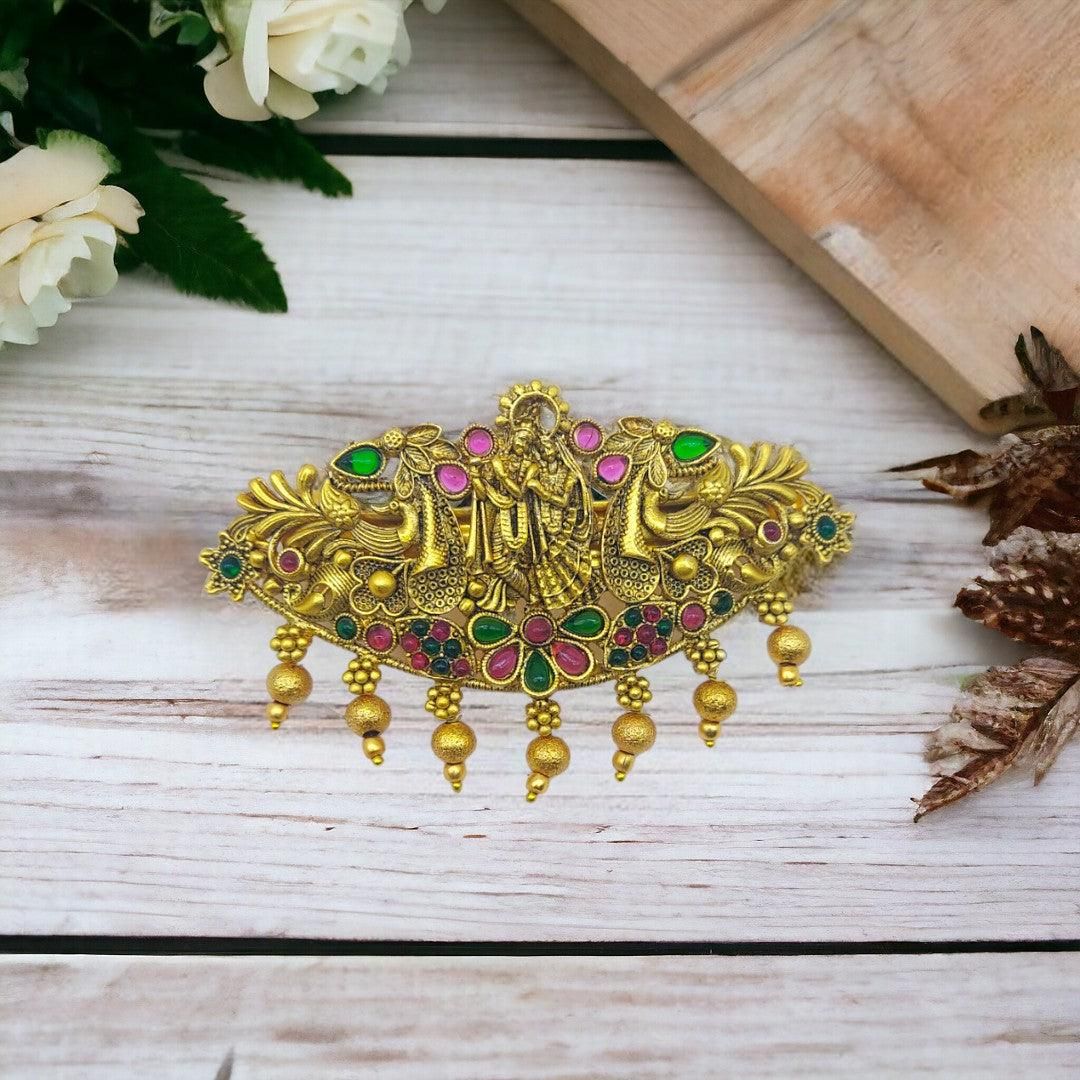 Matte Gold Plated Temple Design Hair Clip/Hair Barrette