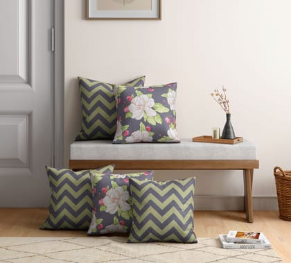 India Circus Chevron Melavo - Satin Blend Cushion Cover Set Of 5 - 16 X 16 Inch