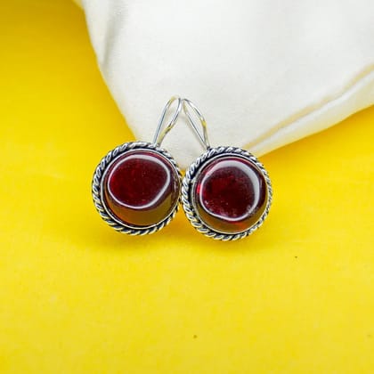 Oxidised Silver Circular Designer Earrings with Monalisa Stone