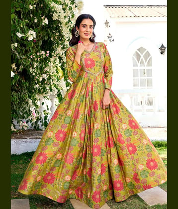 Madhuram Textiles Women's Rayon Stitched Anarkali Ethnic Gown