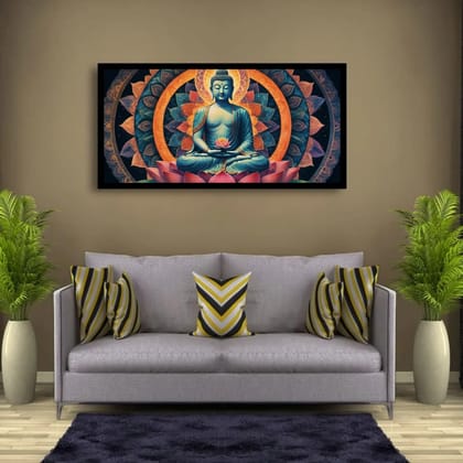Luminary Awakened Lotus – Serene Buddha Blossom Museum-Quality Cotton Canvas Art for Living Room Décor | Frame Size (127 X 69 Cm) | Frame Type (Black) | 5-Year Warranty