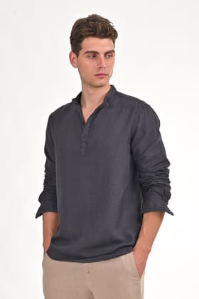 Ruby - Textured Solid Kurta Shirt - Grey-XL-44 / GREY