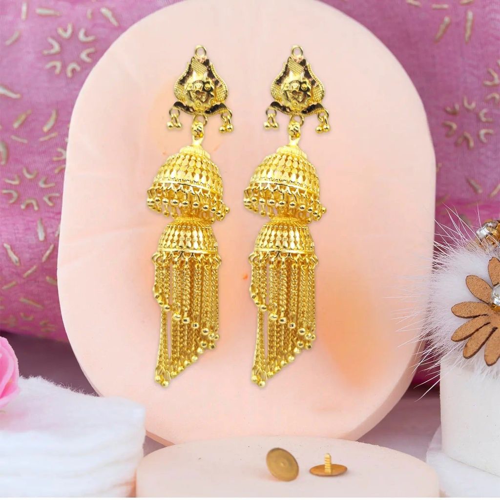 Gold Plated Layered Jhumka Earrings β Traditional Ethnic Bridal Jewelry