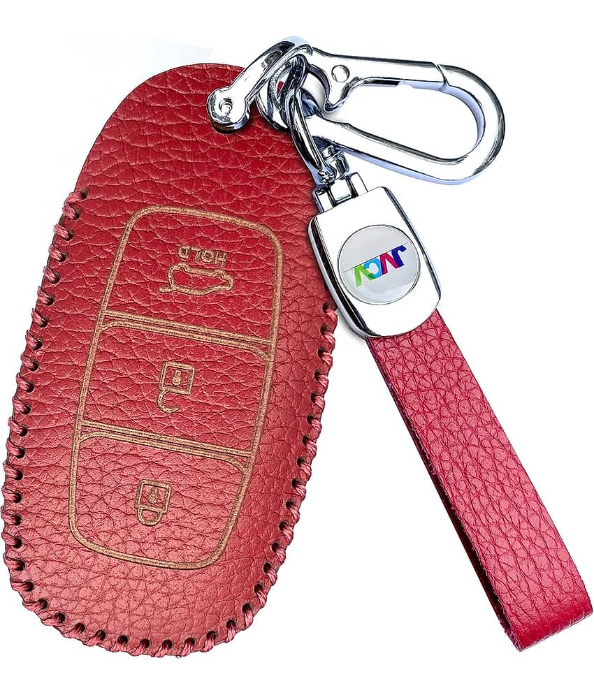 Soft Handmade Lychee Pattern Leather Key Cover Compatible with Hyundai New Verna 3 Button Smart Key