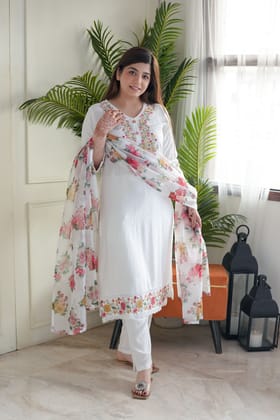 Nehel White Embroidered Suit Set-XXL