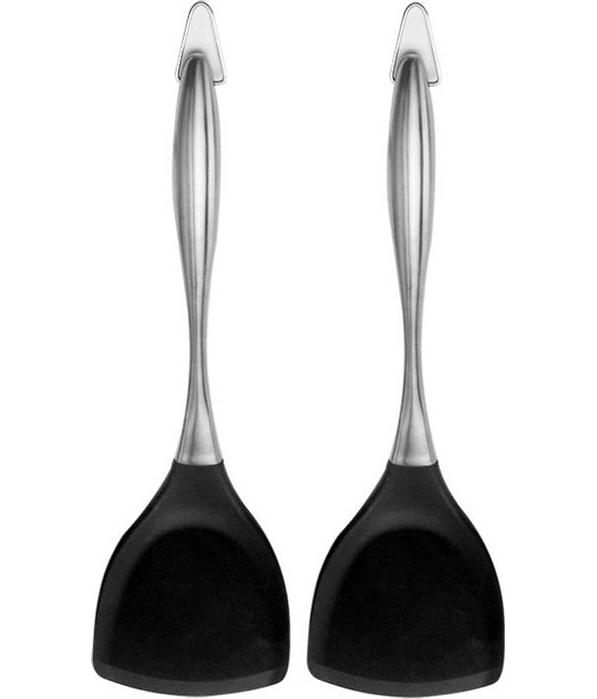Baskety Silicone with Stainless Steel Handle Spatula ( Pack of 2, Black)