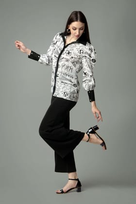 Quirkey Collar Neck Flared Bottom Co-Ord Set-XXS / White / SH0022-PLLZ0002-2.1-NILL-NILL-NILL-NILL-THW001 -FS0003-NILL-BT00002-13-BT0005-PPS10001-2-NILL-NILL-NILL-NILL-THB004-FS0003-ZPH0001-NIL-NIL