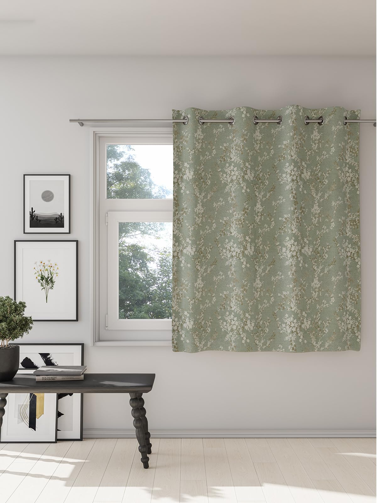 DDECOR - 100% PolyesterFloral PatternWindow 5 Ft|135 CM X 160 CM| - Green