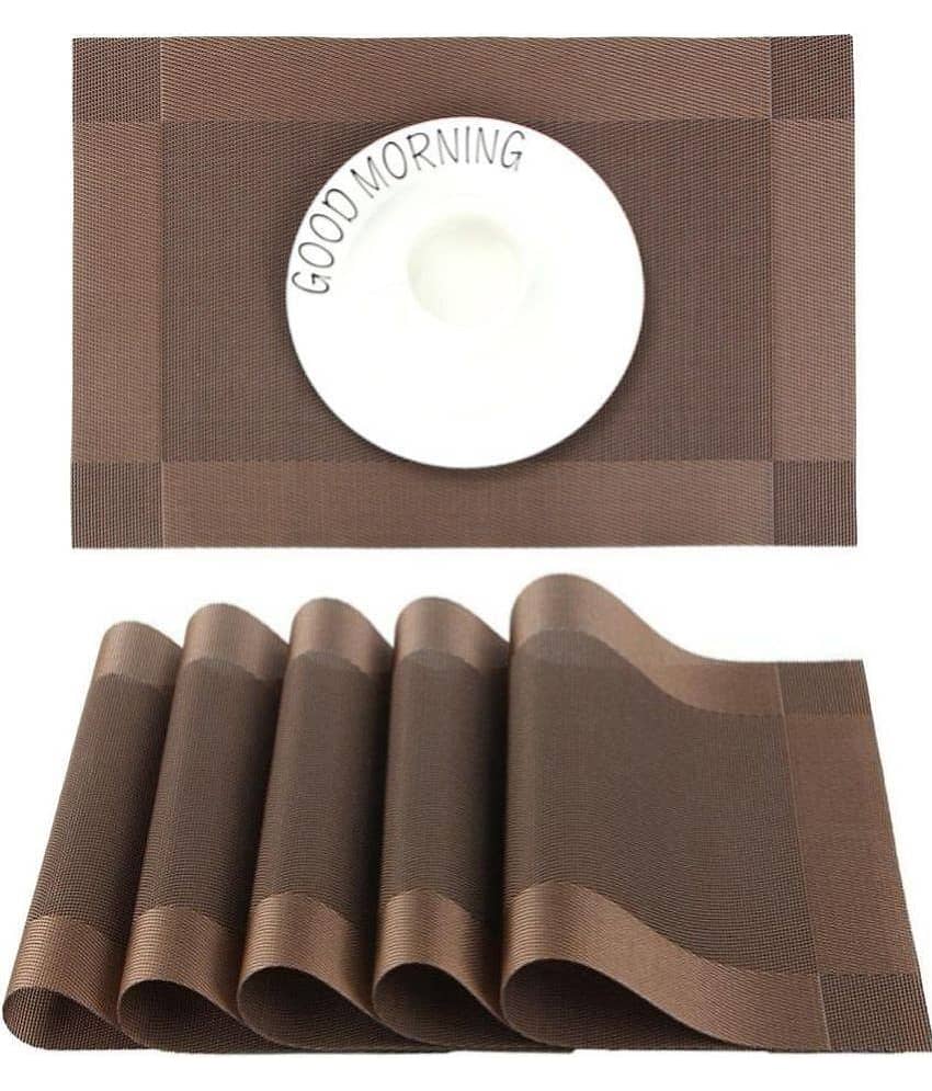 PVC Solid Rectangle Table Mats ( 45 cm x 30 cm ) Pack of 6 - Brown