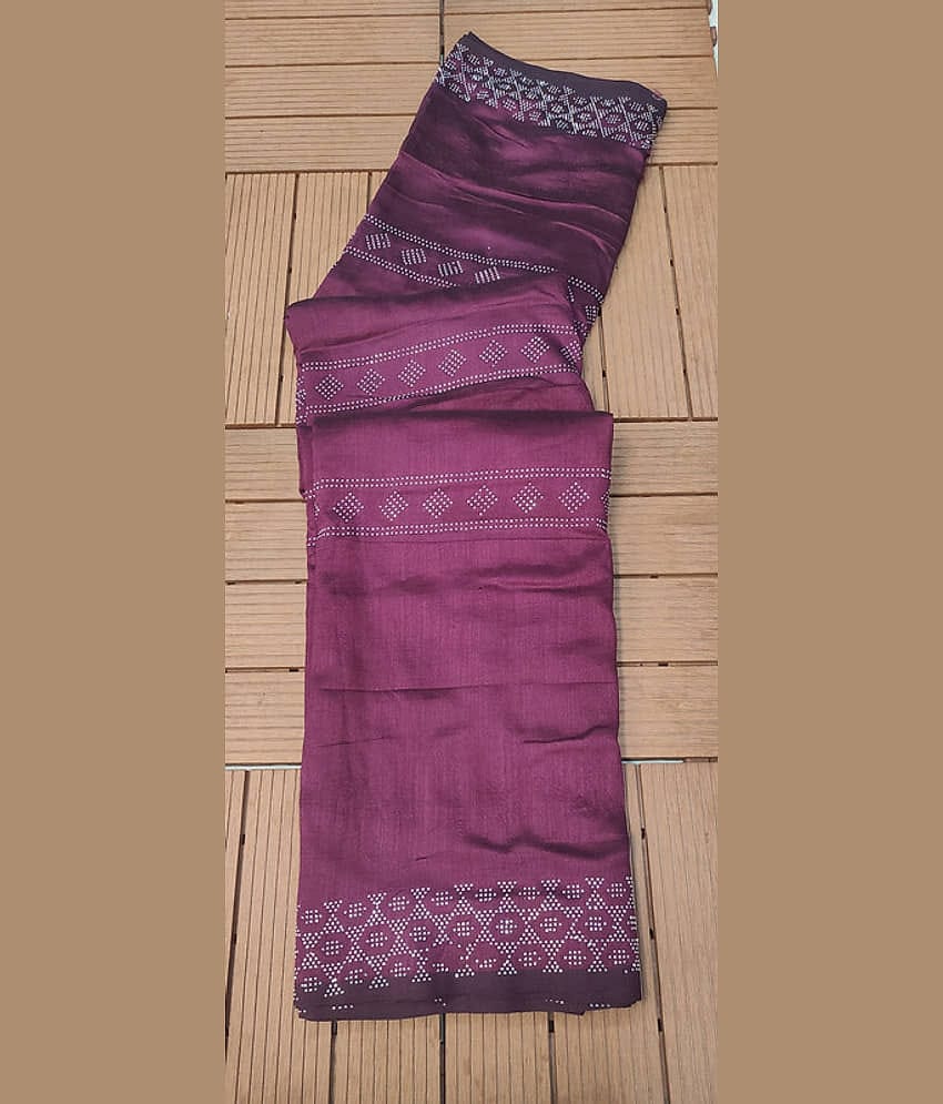 Sitanjali Art Silk Printed Saree With Unstitched Blouse Piece ( Wine )