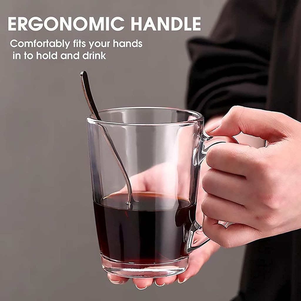 Glass Tea Cup 210 ML, Modern Glass Coffee Mug with Convenient Solid Handle Perfect for Milk, Smoothies, Green, Lemon Tea Beverage Hot & Cold Drink