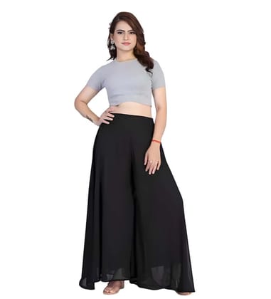 Generic Women's Georgette Solid High-Rise Wide Leg Flared Palazzo Pants with Elastic Waist, Ankle Length Trousers for Daily, Office and Casual Wear (Black, 2XL, Pack of 1, Design 67536)