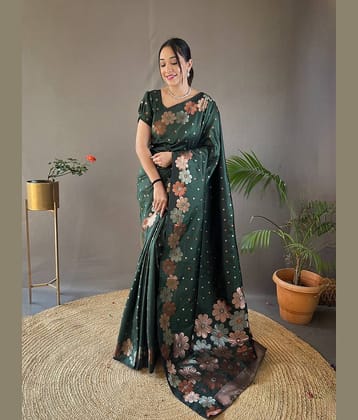 fab woven Art Silk Woven Saree With Unstitched Blouse Piece ( Green )