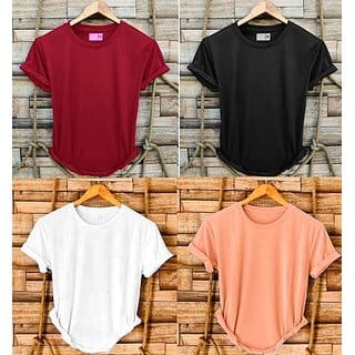 Fashlook Solid Round Neck Polyester Casual Multicolor Half Sleeve T-Shirt For Mens (Pack of 4) Fashlook Solid Round Neck Polyester Casual Multicolor Half Sleeve T-Shirt For Mens (Pack of 4)
