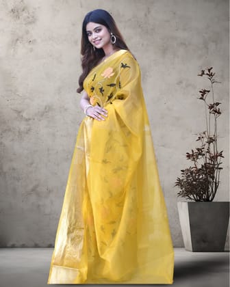 Mellow Yellow Banarasi Weaving Tissue Silk Saree