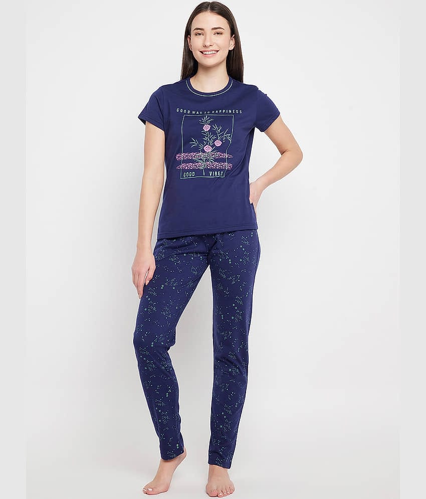 BELLAFINO Navy Cotton Blend Women's Nightwear Nightsuit Sets ( Pack of 1 )