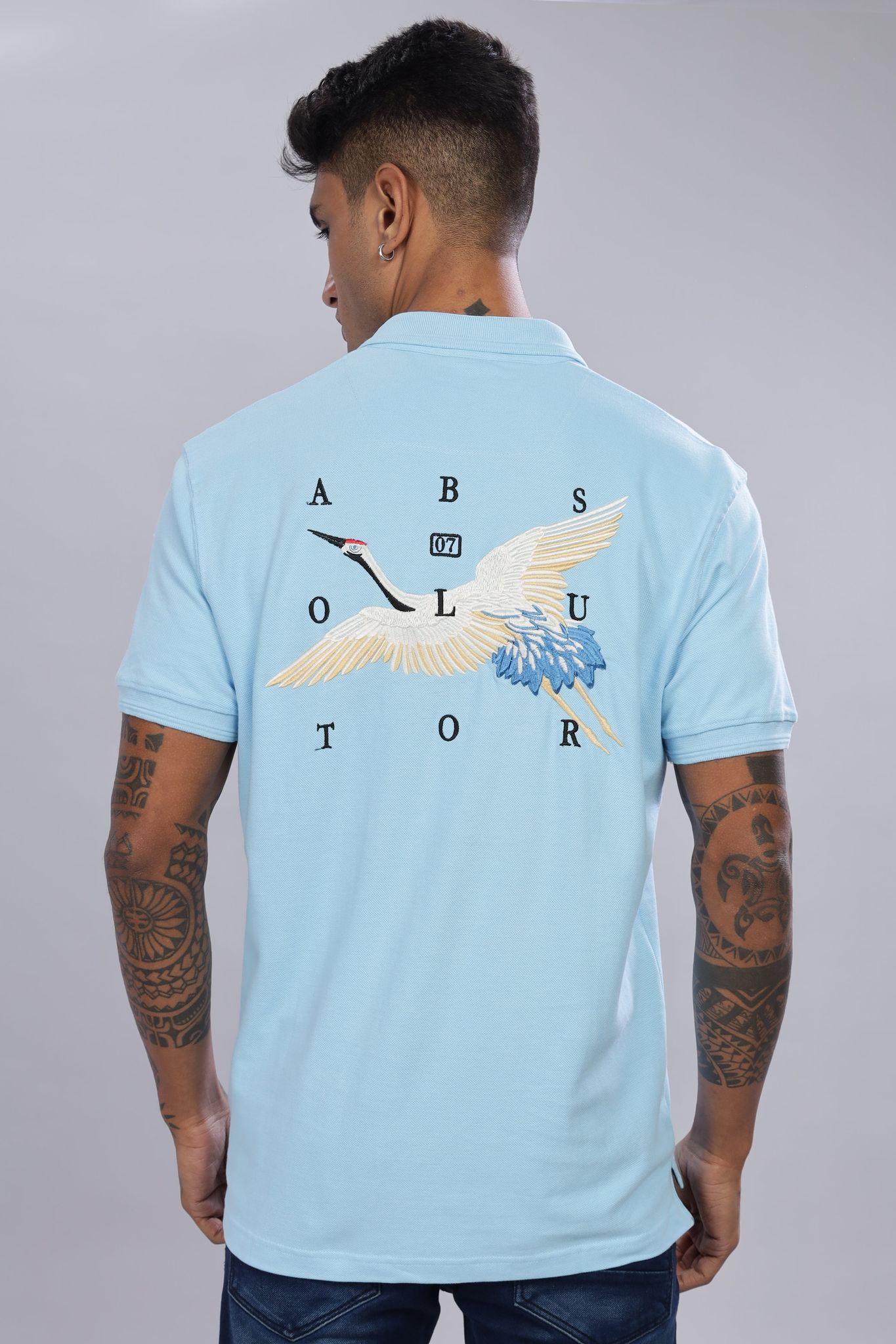 Flying Crane Bird Embroidery Executive Fit Polo T-Shirt-S