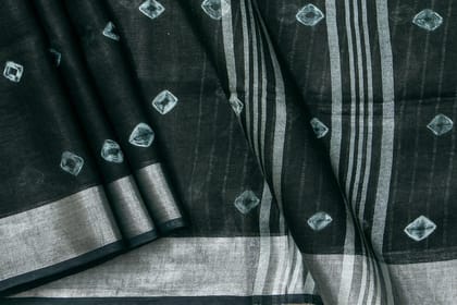 Shibori Black Pure Linen Saree Handwoven PL 2058