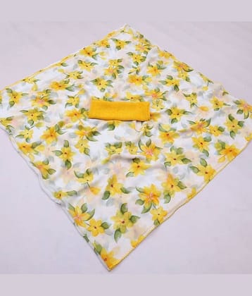 Aika Georgette Printed Saree With Unstitched Blouse Piece ( Yellow )