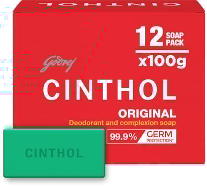 Cinthol Original Soap, 100g (Pack of 12) | Germ Protection | Soaps For Bath | Grade 1 Soap | For All Skin Types Cinthol Original Soap, 100g (Pack of 12) | Germ Protection | Soaps For Bath | Grade 1 Soap | For All Skin Types - 8.33 g (Pack of 12)