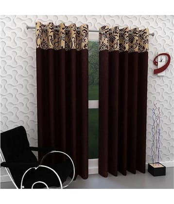Phyto Home Floral Semi-Transparent Eyelet Window Curtain 5 ft Pack of 4 -Brown