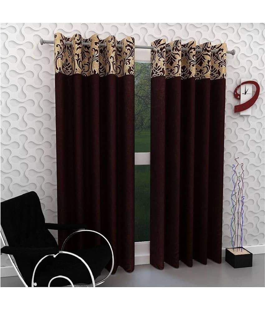Phyto Home Floral Semi-Transparent Eyelet Window Curtain 5 ft Pack of 4 -Brown