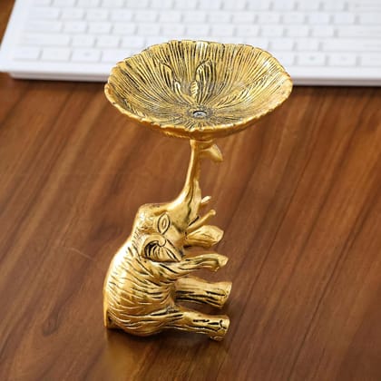 Dreamkraft Metal Baby Elephant Trunk Up Dry Fruit Bowl Showpiece Decorative Tabletop Animal Figurine | Home & Office Decor 17 cm Height
